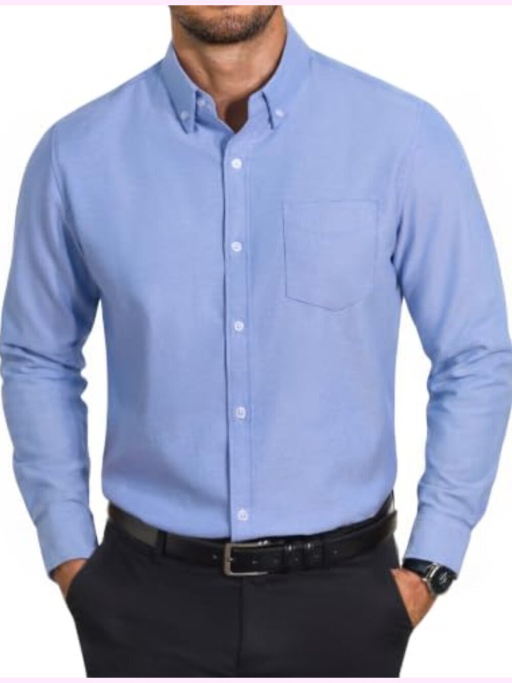 Men's Cotton Oxford Shirt Long Sleeve Button-Down Casual Dress Shirt with Pocket